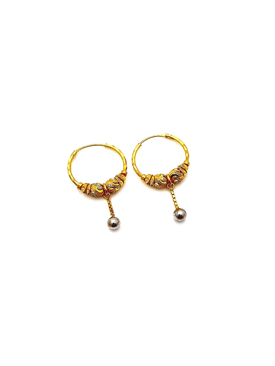 22K Gold Hoop Earrings with hanging ball HRJ007