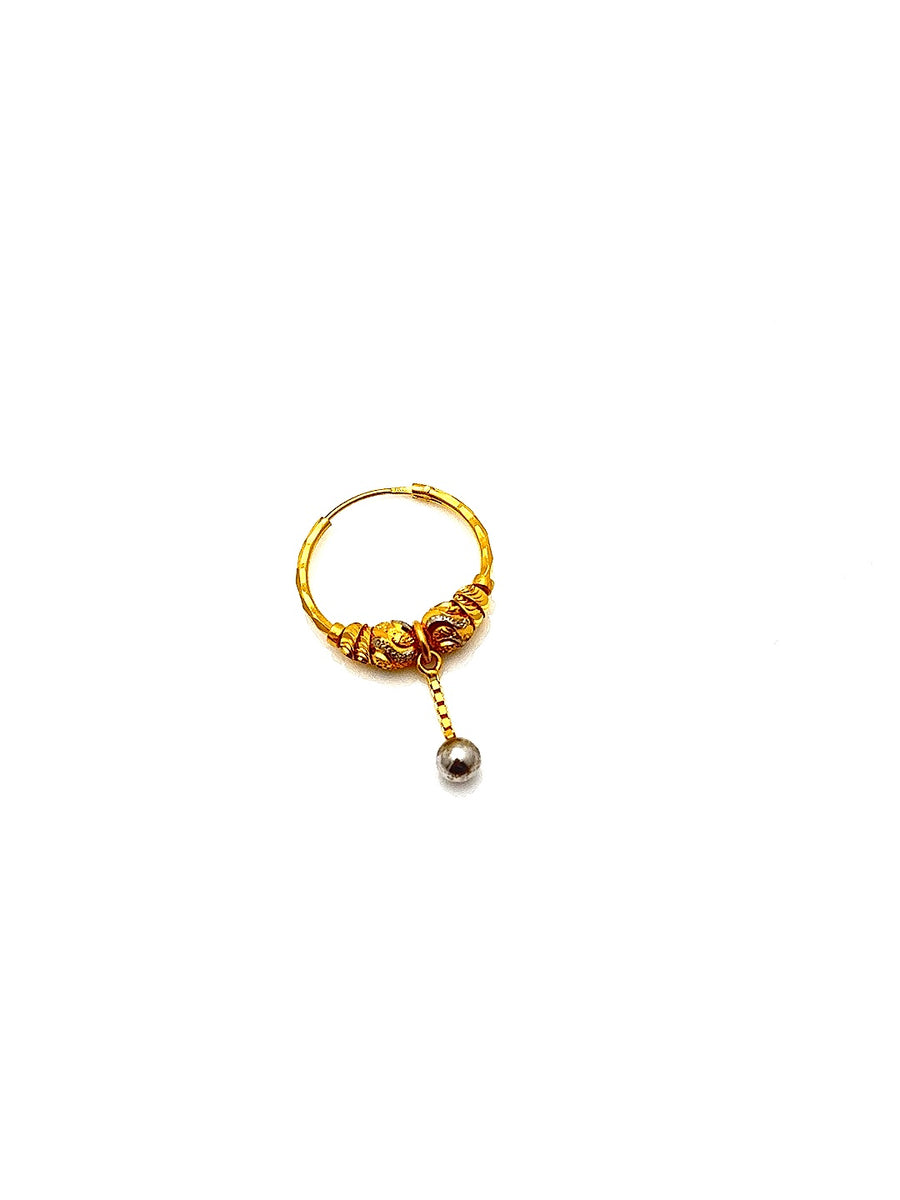 22K Gold Hoop Earrings with hanging ball HRJ007