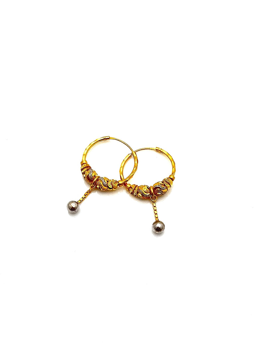 22K Gold Hoop Earrings with hanging ball HRJ007