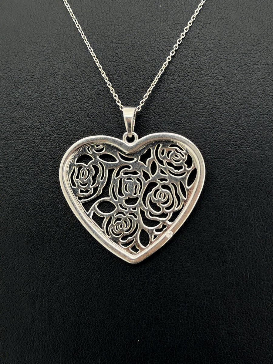 Silver heart pendant with chain