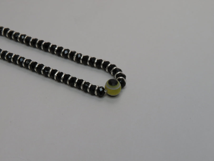 Adjustable Black beads bracelet with evil eye W5