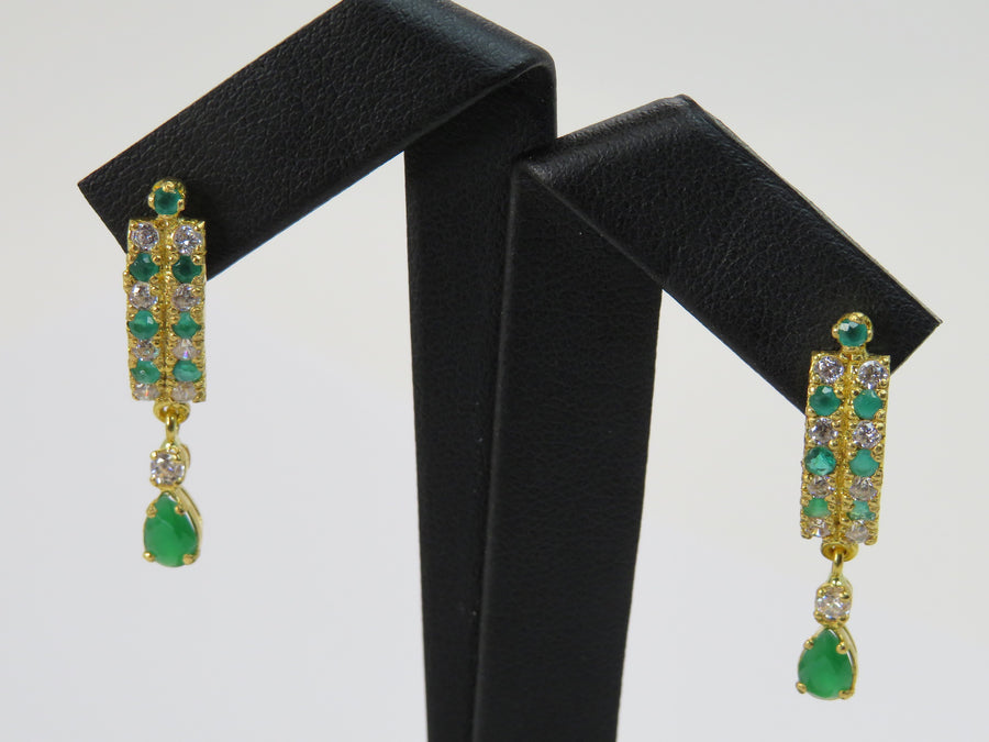 Gold Faux Emerald Earrings W23